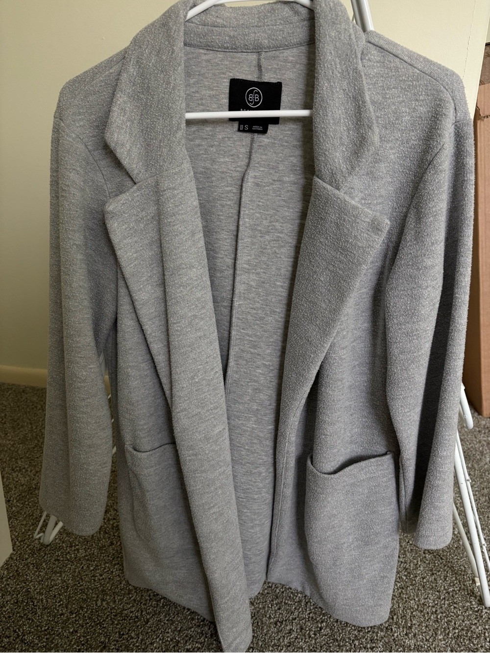 Boom Boom Jeans Light Gray Open-Front Knit Blazer